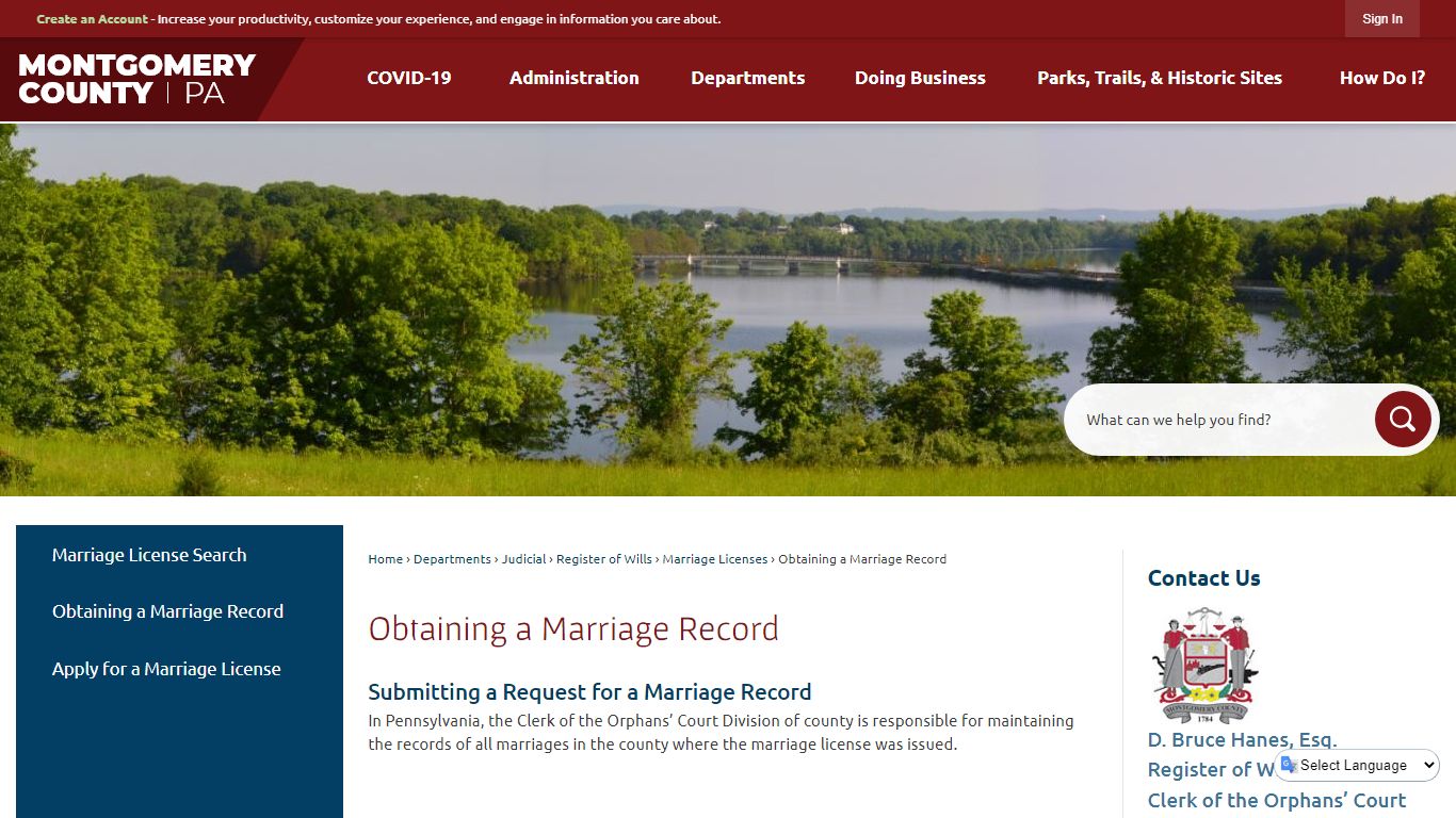 Obtaining a Marriage Record - Montgomery County, PA